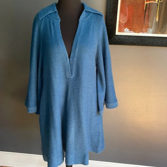 beldoch popper deep blue mohair blend long swing bell sleeve collared sweater. S - Picture 1 of 7